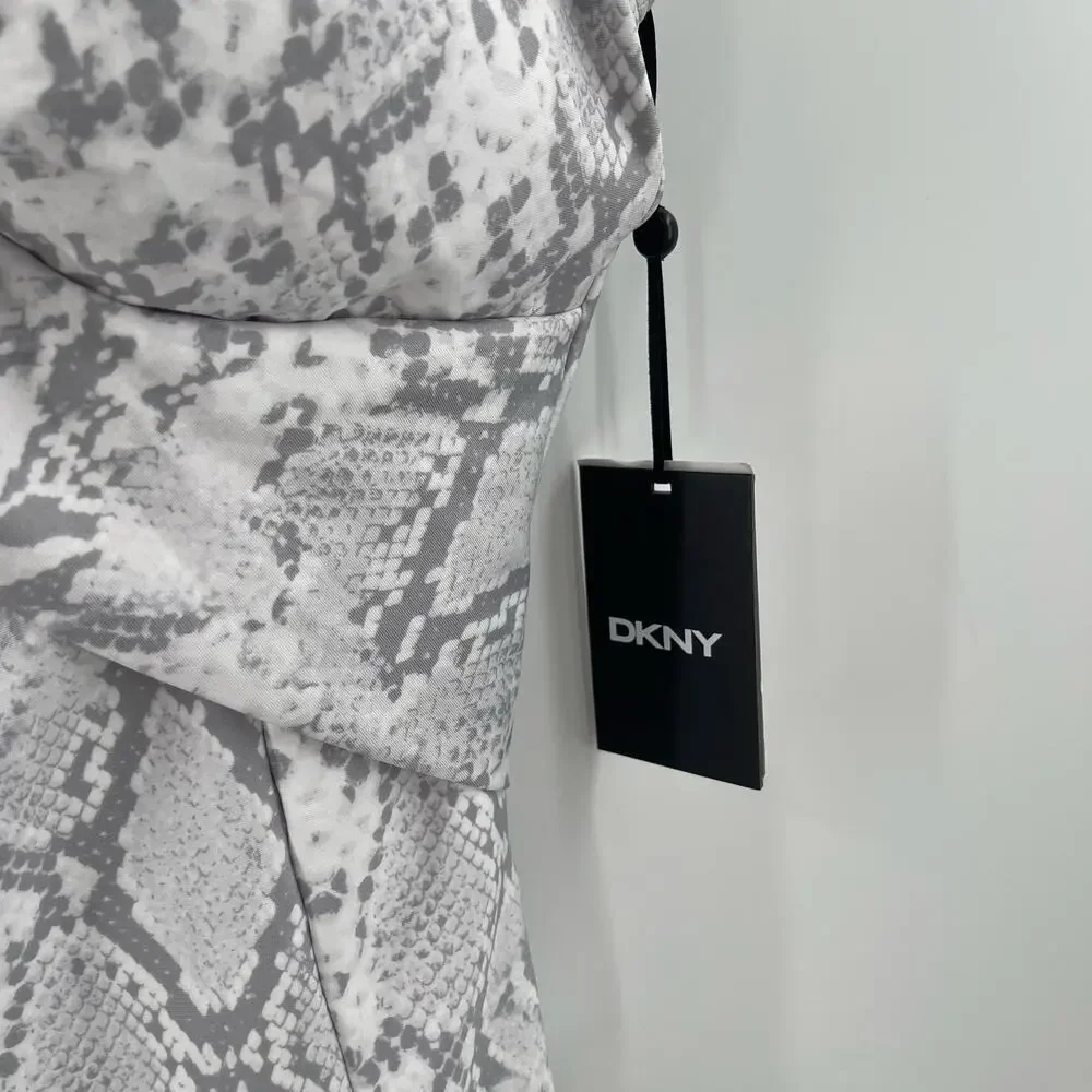 DKNY Swimsuit Size 8 One Piece NWT Gray White Scoop Back Twist Front Swim Beach - Picture 14 of 16